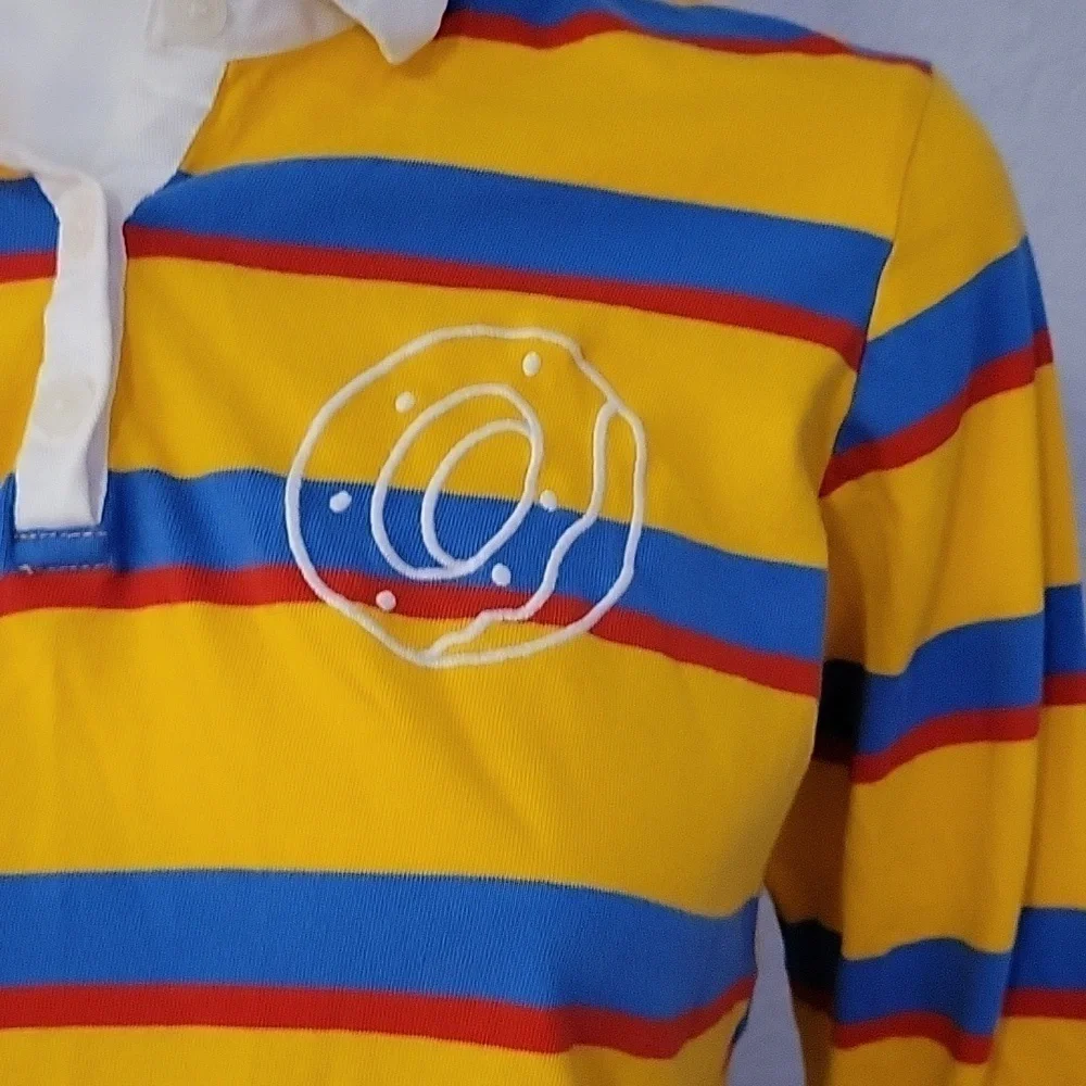 VTG ODD FUTURE Canary Yellow Striped Cropped Long Sleeve Baddie Rugby Shirt - Picture 4 of 7